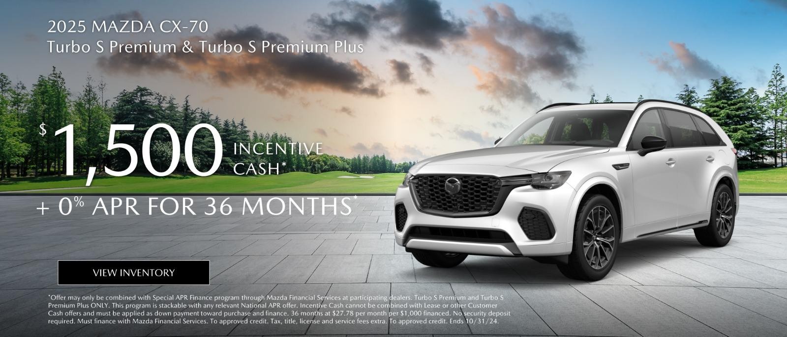 2025 Mazda CX-70 $1,500 Incentive Cash + 0% APR for 36 months