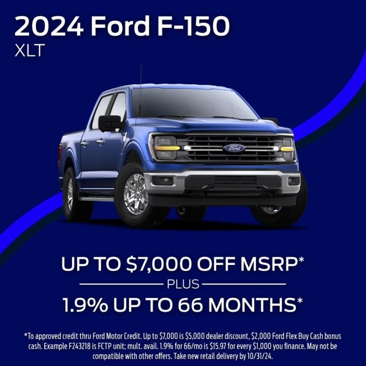 2024 Ford F-150 $7000 off msrp plus 1.9% up to 66 months