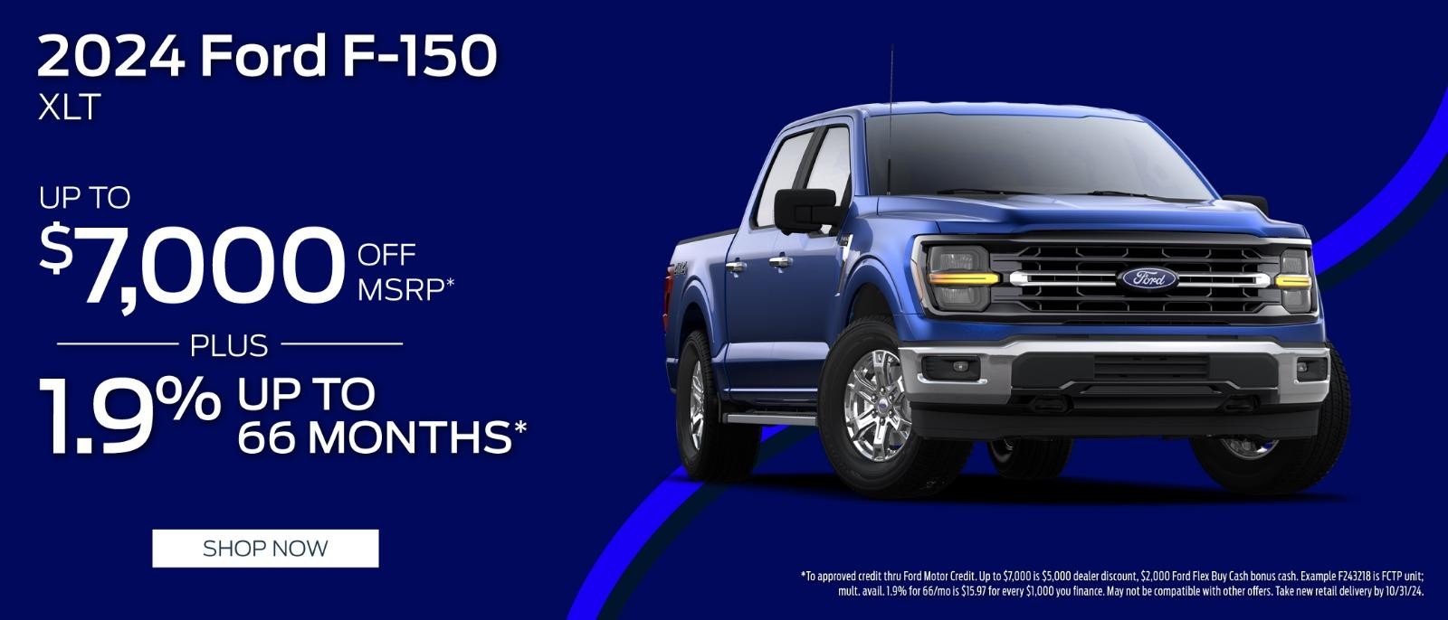 2024 Ford F-150 $7000 off msrp plus 1.9% up to 66 months