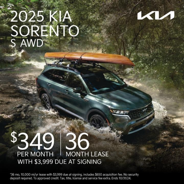 2025 Kia Sorento lease for $349 per month for 36 months