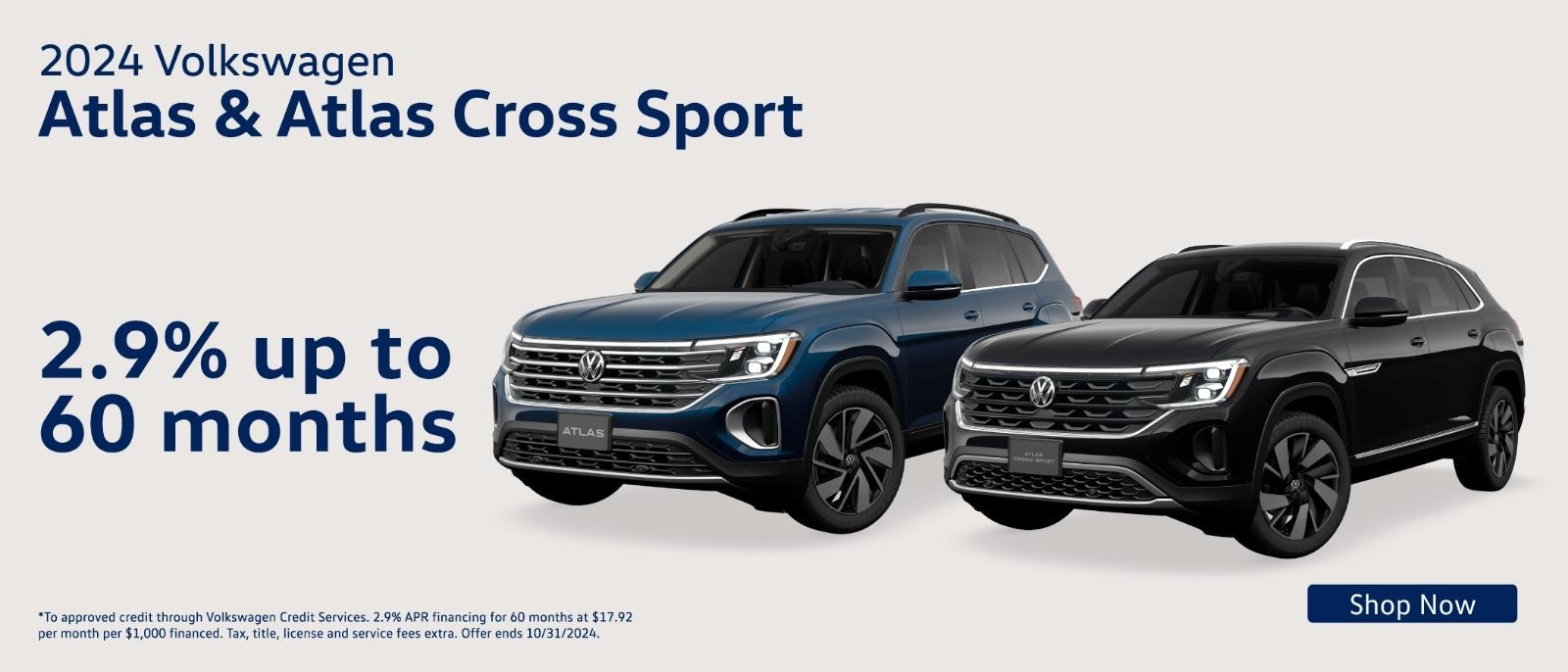 2024 Volkswagen Atlas & Atlas Cross Sport 2.9% up to 60 months