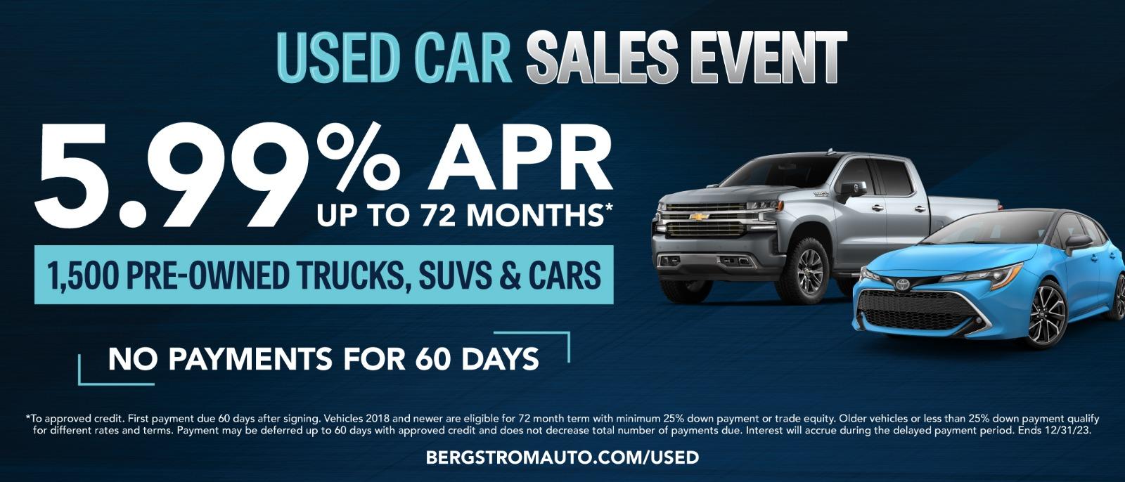 Used Car Sales Event 5.99% APR up to 72 Month