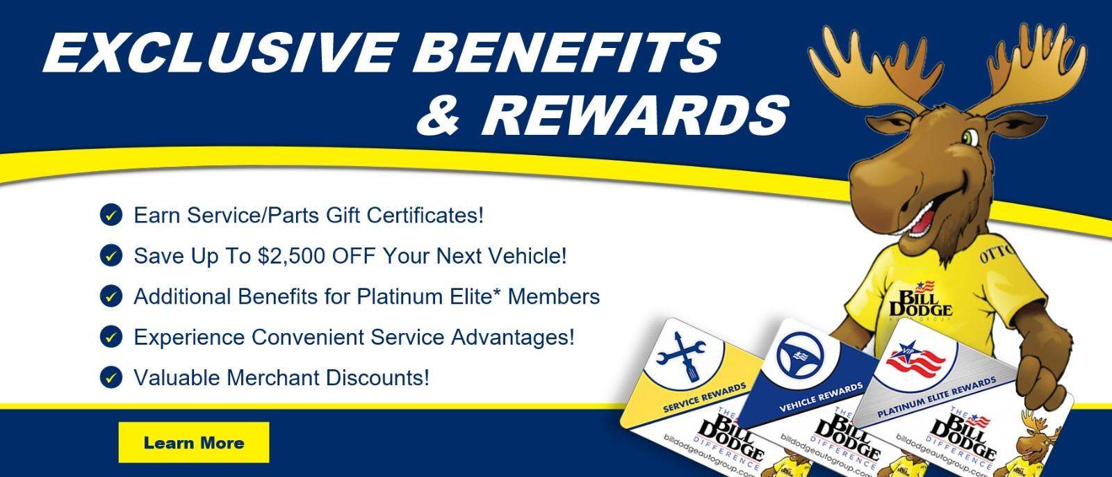 Join the Bill Dodge Auto Rewards Program!  Get exclusive benefits and rewards. Click to Learn More