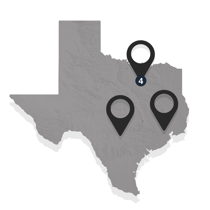 Texas state with dealer locations marked