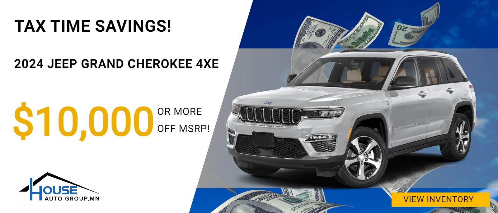 TAX TIME SAVINGS!
2024 Jeep Grand Cherokee 4xe -- $10,000 Or More Off MSRP!