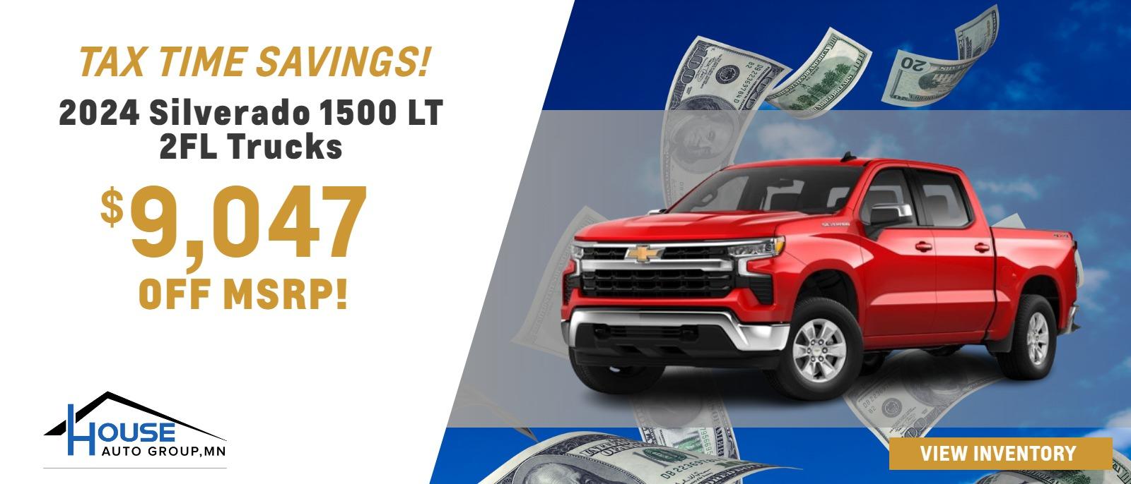 2024 Silverado 1500 LT 2FL Trucks - $9,047 Off MSRP! (Includes $2,500 bonus for owners/lessees of 2010 or newer Chevrolet models and $1,000 trade-in bonus for 2010 or newer vehicle.)