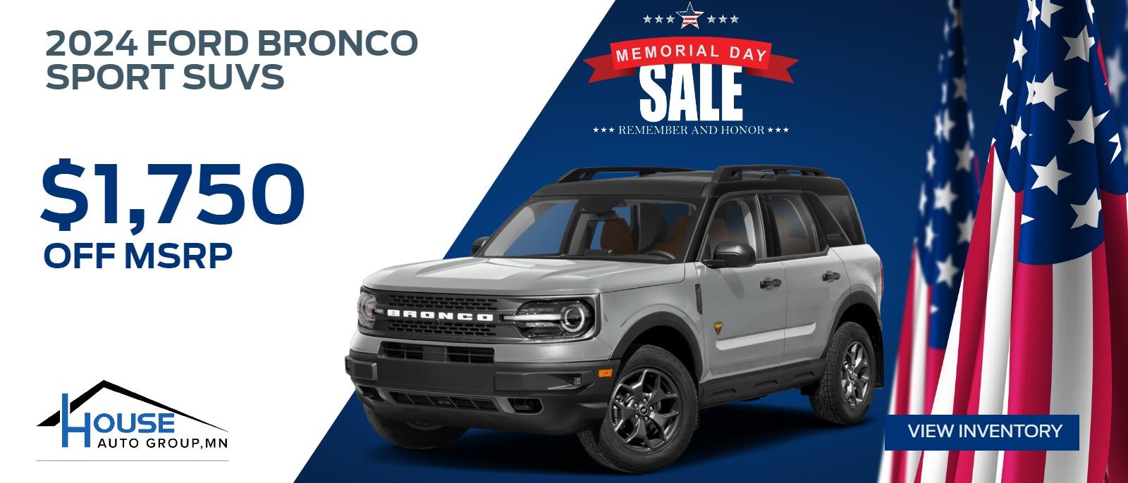 2024 Ford Bronco Sport SUVs -- $1,750 Off MSRP!