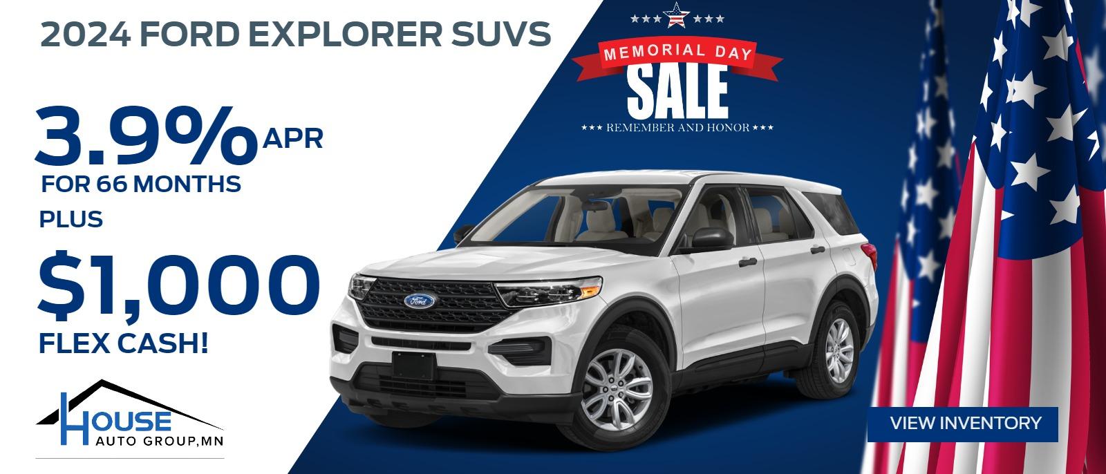 2024 Ford Explorer SUVs -- 3.9% APR / 66 Months + $1,000 Flex Cash! (for qualified buyers financing with Ford Credit, exp. 6/03)