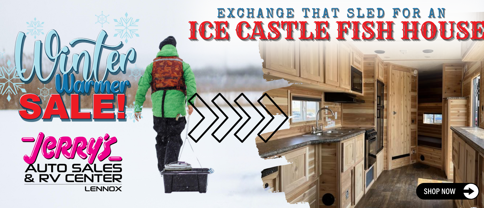 Exchange a sled today for a beautiful Ice Castle Fish House at Jerry's Camper & RV Center in Lennox