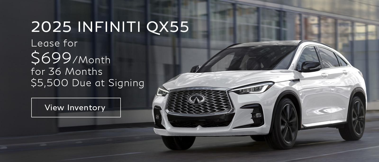 Lease the 2025 INFINITI QX55 for $699 per month with $5,500 due at signing