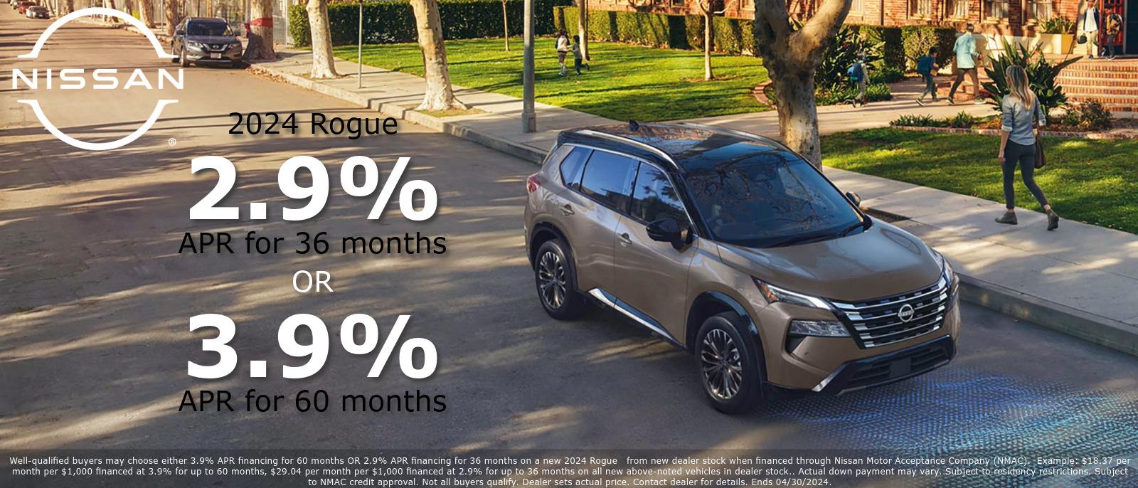 2024 Rogue, 2.9% APR for 36 months or 3.9% APR for 60 months