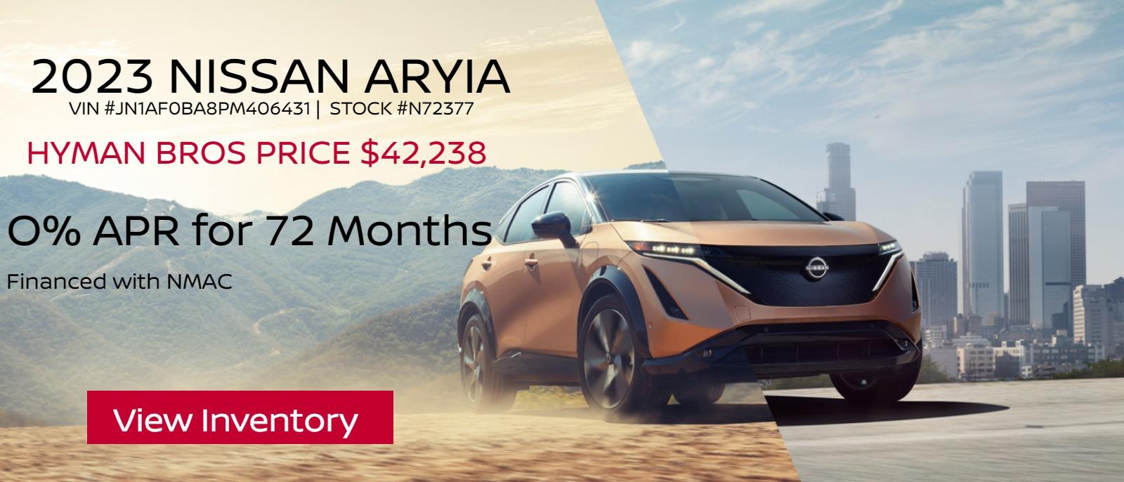 2023 Aryia Lease Special 3 years $3000 down $399 Per Month Offer applies to VIN JN1AF0BA8PM406431 STOCK NUMBER N72377