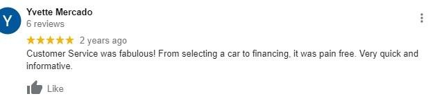 Customer Service was fabulous! From selecting a car to financing, it was pain free. Very quick and informative.