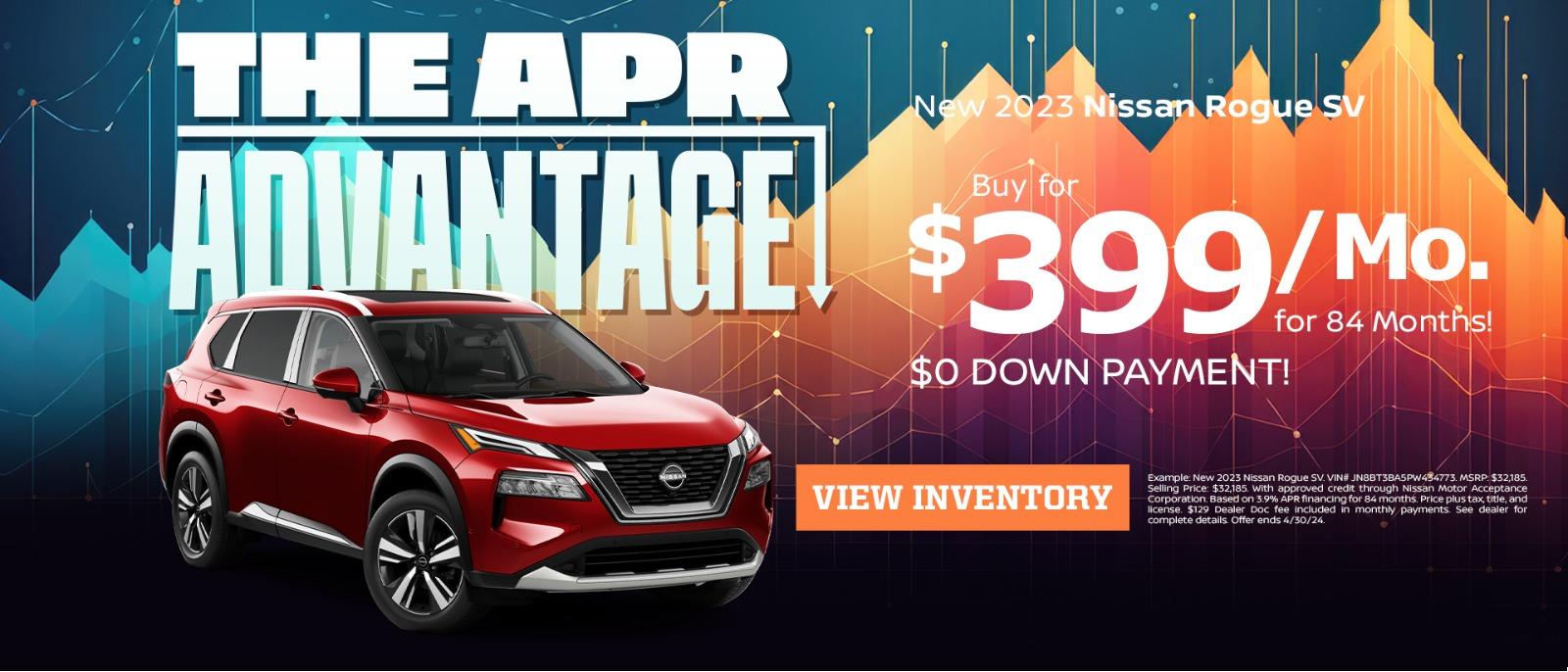 New 2023 Nissan Rogue SV
Buy for $399/mo for 84 months!
$0 down payment!