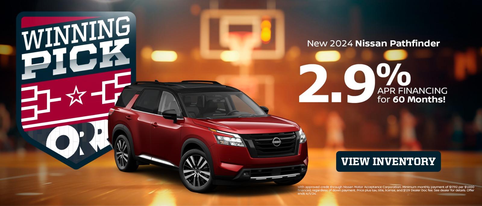 New 2024 Nissan Pathfinder
2.9% APR Financing for 60 months