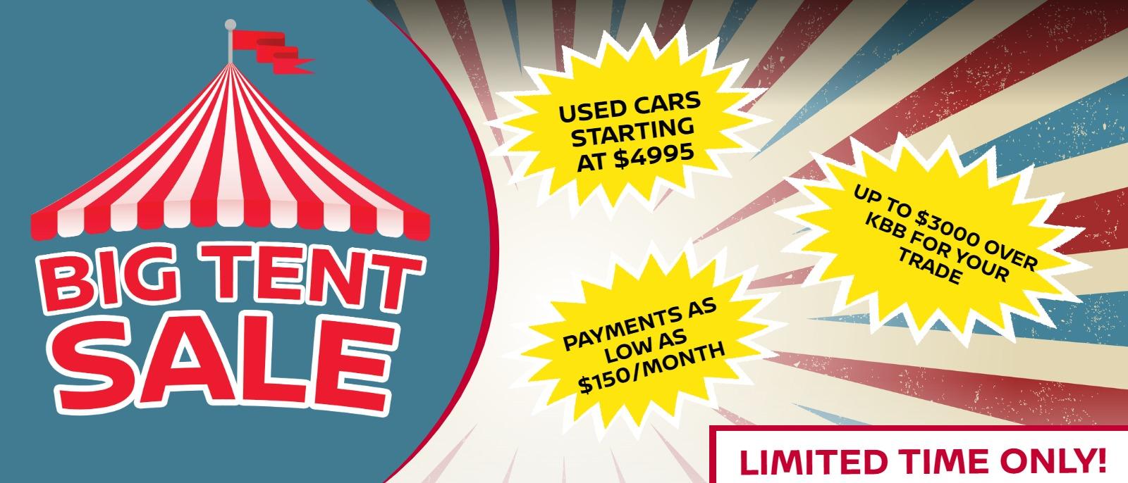 used cars starting at $4995
Up to $3000 over KBB for your trade
Payments as low as $150/month