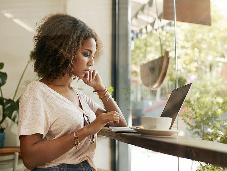 Woman in Internet Cafe