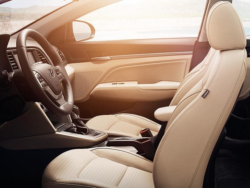 2017 Hyundai Elantra Side View Interior Image with beige leather. 